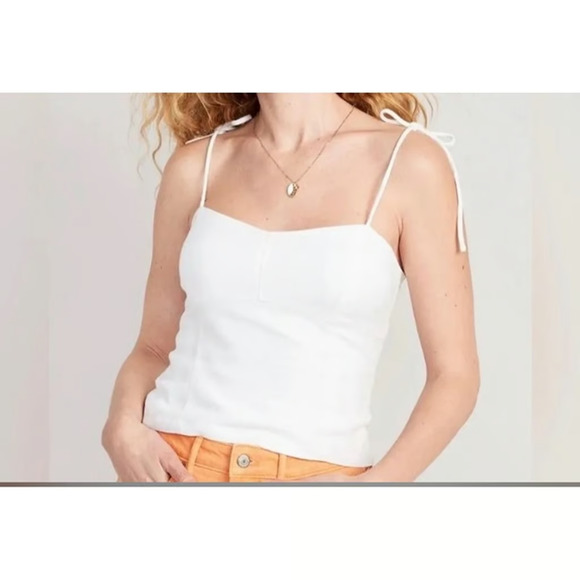 Old Navy White Bustier Linen Blend Tank Top Sz M Smocked Back Blouse New - Picture 1 of 7
